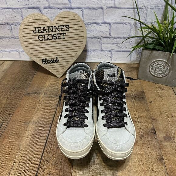 P448 Skate Snakeskin Print High Top Sneaker in Python Brown Size 38 - Picture 5 of 15